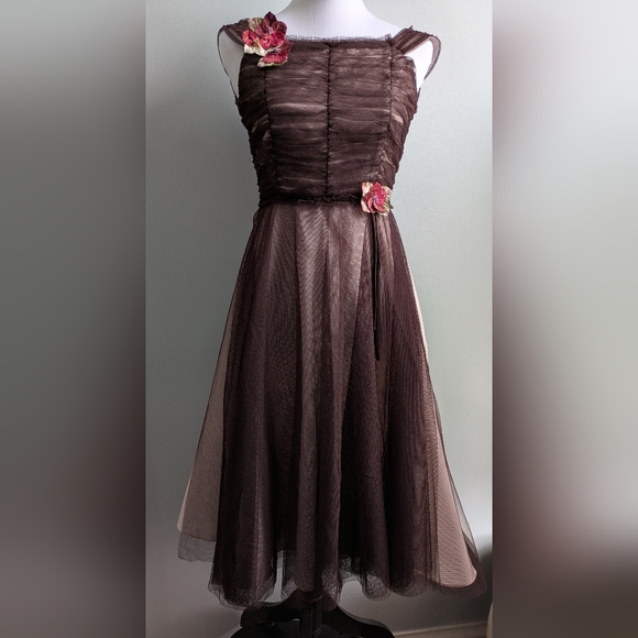 Whimsical US Angels Brown Tulle Dress with Floral Accents Girls Size 12 - Picture 1 of 13